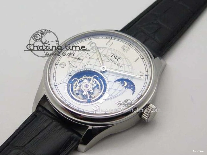 MIROTIME 0225 UrbanStyle Portuguese Tourbillon Power Reserve Moonphase SS White Dial On Black Leather Strap 7318